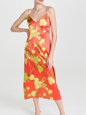 BERNADETTE JEANIE SLIP FLORAL SILK MIDI DRESS SIZE 36